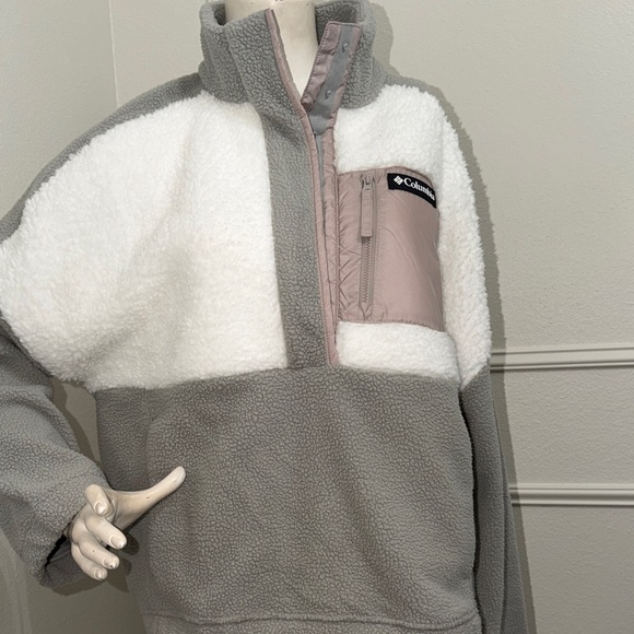 Columbia Sportswear Sherpa Fleece Pullover | Colorblock Grey & White | Large - Picture 4 of 9